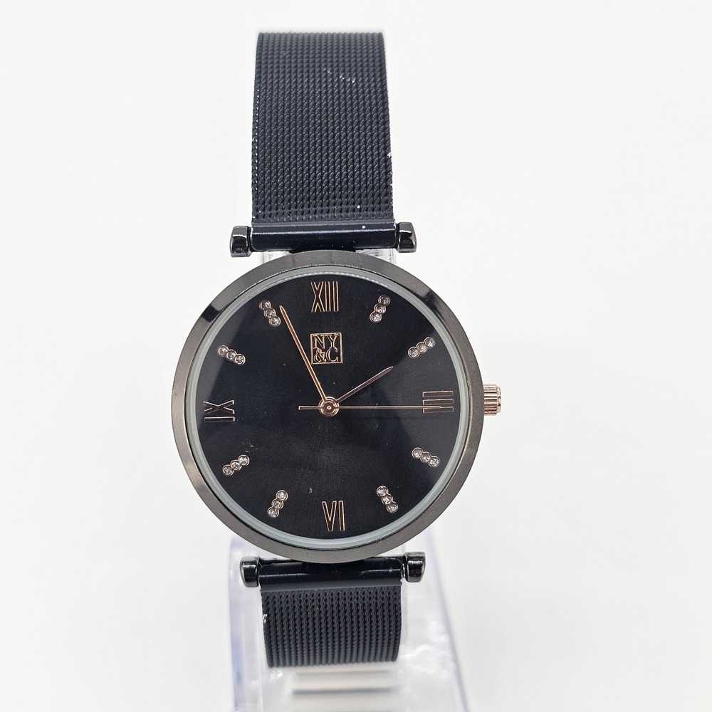 NYC Women's Analog Watch 13MM Black Dial Black Mesh Bands NEW Battery